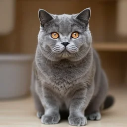 exotic shorthair cat, solid grey, photograph