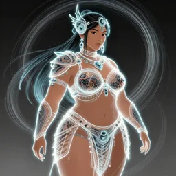curvy asian tribal armor girl, digital illustration by ruan jia on artstation, outlined by whirling illuminated neon lines and fine lines swirling in circles by jesper ejsing and rhads and makoto and shinkai and lois van baarle, digital art, trending on artstation - h 8 3 2