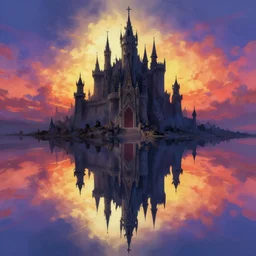 the evil castle of doom in the background, art by donato giancola and greg rutkowski, digital art, trending on artstation, symmetry!!, epic composition, wide angle shot, colorful skies