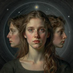 beautiful portrait of elation, intelligence, spatial space deformation in latent space, math art, astral plane, key light, by artgerm and dan mumford and gustave dore