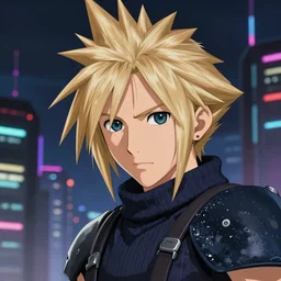 anime fine details portrait of Cloud Strife  in front of cyberpunk moder city landscape on the background deep bokeh, close-up view, anime masterpiece by Studio Ghibli. 8k, sharp high quality anime, artstation