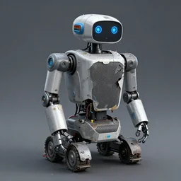 a photographic portrait of a decommissioned retail robot, loose wires, torn mesh, crusty electronics, high damage, surface imperfections, hard surface modeling, sub surface scattering, octane render