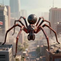 A super giant spider monster is destroying buildings highly detailed, soft lighting, rendered in octane, masterpiece, very very very aesthetic