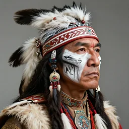A Native American warrior, war paint, realistic, concept art, sharp focus, 8k high definition, insanely detailed, intricate, elegant, art by Guy Denning