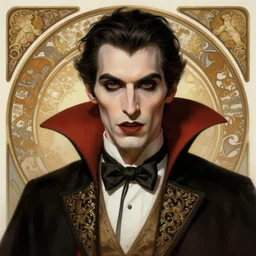 portrait of a vampire, intricate, elegant, highly detailed, ray tracing, digital painting, artstation, concept art, smooth, sharp focus, illustration, art by artgerm and alphonse mucha, 8 k
