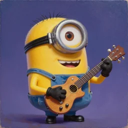 an epic painting minion, playing in kiss rock band, oil on canvas, perfect composition, golden ratio, beautiful detailed, photorealistic, digital painting, concept art, smooth, sharp focus, illustration, artstation trending, octane render, unreal engine