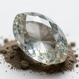 raw clear gemstone rendering, photorealistic, dirt, bright backround, photography, artstation