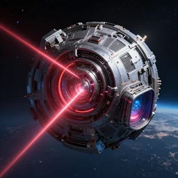 Laser Super Weapon in Space, sci-fi, futuristic, 8k photorealistic, HD, high details, trending on artstation