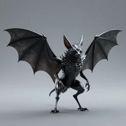 3d render of a xenomorphic bat, black chrome
