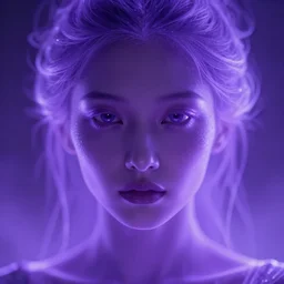 closeup portrait of an ethereal person made of purple light, divine, cyberspace, mysterious, concept art