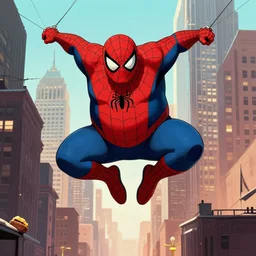 morbidly obese spiderman, swinging through the city, fighting the demon of stress eating