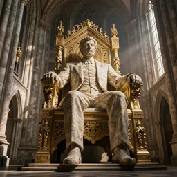 a giant using a cathedral as his personal chair