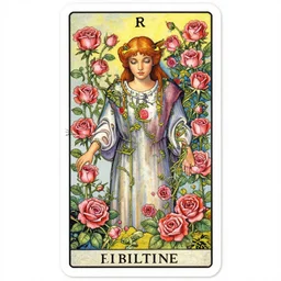 lady overgrown with roses tarot card by james jean, masterpiece, intricate, very detailed, realistic eyes, abstract, vivid, aesthetic