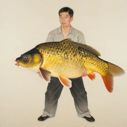 man and big carp, chinese contemporary art, duan zhengqu
