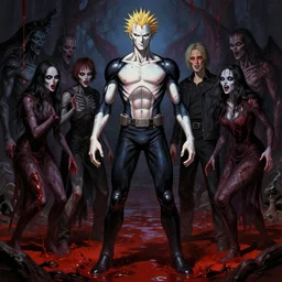 charlie bowater, norman rockwell, clive barker, pinhead full body hellraiser, surrounded by cenobites, demonic realm, ocean of blood, occult, rembrandt lighting