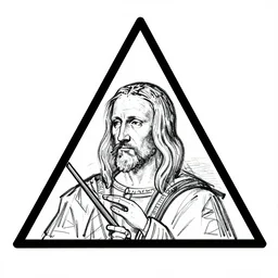 logo with sketch people inside in the triangle, Leonardo da Vinci style
