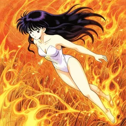 portrait of  of a flying beauty over meadows of fire, intricate line drawings, by Yoshitaka Amano, Ruan Jia, Kentaro Miura, Artgerm
