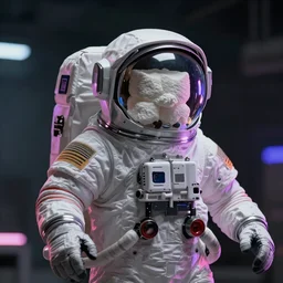 Marshmallow Astronaut, dark atmosphere, cinematic shot, intricate, ornate, photorealistic, ultra detailed, realistic, 100mm, photography, neon, octane, high definition, depth of field, bokeh, 8k, artstation
