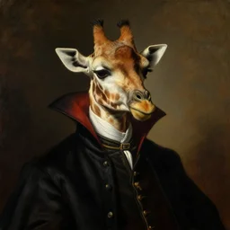 portrait painting of Dracula as a giraffe, painted by rembrandt
