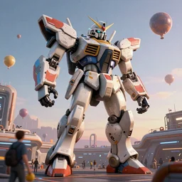 a beautiful hyperrealistic ultradetailed 3 d render of a gigantic mecha guarding a sci - fi spaceport, by maciej rebisz : 3, mech, unreal engine, octane render, gigantic, unreal engine, octane render, 3 d, brilliantly coloured, intricate, ultra wide angle, trending on artstation, dusk, volumetric lighting, hdr, polished, micro details, ray tracing, 8 k : 2, people, sphere, balloon, blurry, blur, depth of field, dof, bokeh, obscured, macro : - 1