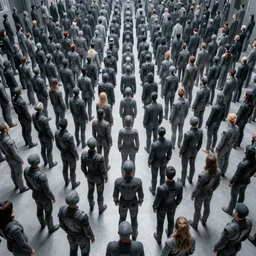 love, diverse many dark grey cybersuits, from behind, grey rituals, wide wide angle, vivid, elaborate, highly detailed, beautiful lighting