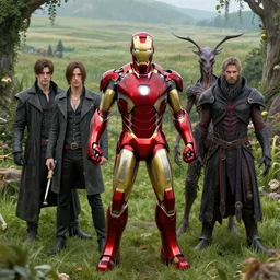 portrait of marvels ironman ( ( ( ( ( ( ( ( ( ( at court ) ) ) ) ) ) ) ) ) ) by hr giger, greg rutkowski, luis royo and wayne barlowe as a diablo, resident evil, dark souls, bloodborne monster, elden ring creature : : in a garden, grassy field, large field in the background