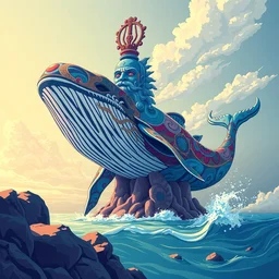 maximalist vibrant sculpture of godly whale, painted by makoto shinkai takashi takeuchi studio ghibli, akihiko yoshida, yoshitaka amano, wangechi mutu, clean cel shaded vector art. shutterstock. behance hd by lois van baarle, artgerm, helen huang, rossdraws, illustration