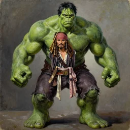 hulk starring as jack sparrow. full body. oil on canvas. intricate. 8 k. highly professionally detailed. hdr. cgsociety