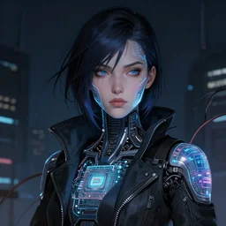 a portrait of leeloo a cyberpunk netrunner wearing holographic motherboard, night scene, fantasy, elegant, digital painting, artstation, concept art, matte, wires and cables, sharp focus, illustration, art by josan gonzalez, n 4