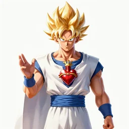 Jesus christ transforming in super Saiyan holding the a shiny Sacred Heart  , by Stanley Artgerm Lau, WLOP, Rossdraws, James Jean, Andrei Riabovitchev, Marc Simonetti, Yoshitaka Amano, ArtStation, CGSociety,