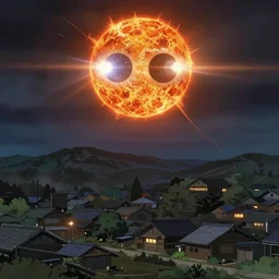 concept art for a solar eclipse, Japan, by Makoto Shinkai, 4k, trending on artstation, trending on pixiv, dramatic lighting, village
