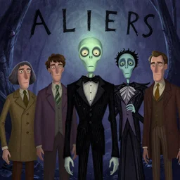 a screenshot from the movie aliens, digital drawing by wes anderson, jean pierre jeunet, tim burton, tomm moore, graham annable. hyper detailed.