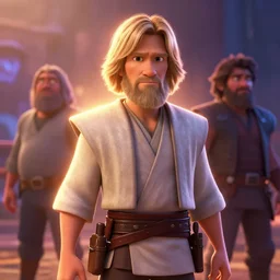 obi wan kenobi, screenshot in a typical pixar movie, disney infinity 3 star wars style, volumetric lighting, subsurface scattering, photorealistic, octane render, medium shot, studio ghibli, pixar and disney animation, sharp, rendered in unreal engine 5, anime key art by greg rutkowski and josh black, bloom, dramatic lighting
