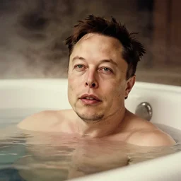 photographic portrait by Annie Leibovitz of elon musk in a hot tub, closeup, foggy, sepia, moody, dream-like, sigma 85mm f/1.4, 15mm, 35mm, 4k, high resolution, 4k, 8k, hd, full color