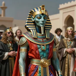 a detailed portrait of a frighteningly fashionable egyptian god demon wearing cyberpunk clothing in the style of stephen gammall and mobius, william blake, rembrandt, raphael, giger, artstation, ornate, award - winning art, 8 k, vivid color scheme, tilt shift focus, cinematic
