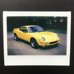 old polaroid shots of a yellow lotus car