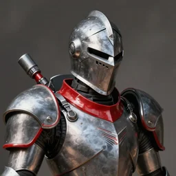 A knight in gunmetal grey mecha armor with red trim, bust portrait, art by Eugenia firs ArtStation, Octane render, intricate detail, smooth, sharp focus,