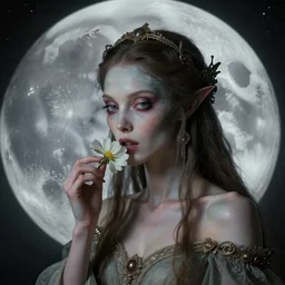 realistic bizzare beautiful portrait of alien moon queen of an unknown cibilizational planet in style of hieronymus bosch anne stoke ingo swan style sharp focus 8 k eating a flower