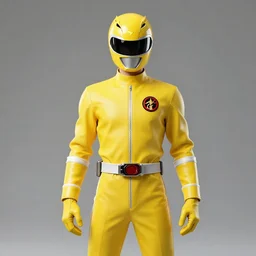 symmetry!! portriat, yellow ranger, samurai, asian, artstation, art by murata, art by oda echiiro, lightning helmet, 3 d, jumpsuit, tracksuit, yellow, gloves, logo