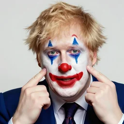 boris johnson putting on clown makeup, colorful, clown, circus