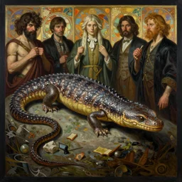 hyper realistic painting of the the coxodrile 6 in the style of wayne barlowe, gustav moreau, goward, gaston bussiere and roberto ferri, santiago caruso, and austin osman spare, bouguereau, alphonse mucha, saturno butto. occult art