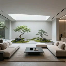futuristic minimalist living room, zen garden, coherent composition, architecturally accurate, architecture photography, 8 k