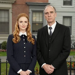 Larry David and Julia Louis-Dreyfus in the style of American Gothic