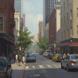 middle of a street, city, detailed painting, 4 k, hd, realistic, digital painting, artstation, by, paul bonner, aarons slim