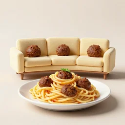 spaghetti and meatballs shaped into a mid century modern living room set