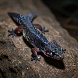 stern light black gecko, realistic, cinematic