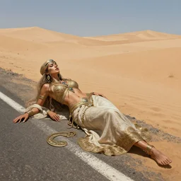a full body portrait of a beautiful post apocalyptic offworld desert bedouin blind barbarian leper laying by the roadside, begging, intricate, elegant, highly detailed, digital painting, artstation, concept art, smooth, sharp focus, illustration, art by krenz cushart and artem demura and alphonse mucha