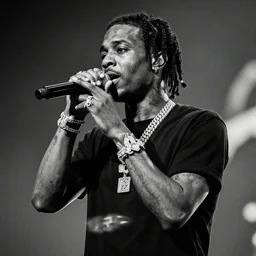 lil uzi vert, performing at live aid, photorealistic, black and white, hyper detailed —n 4