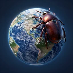 earth like world getting destroyed by a giant world - sized beetle