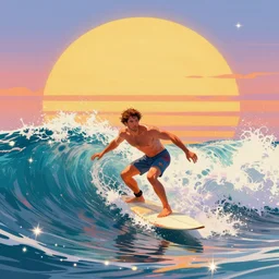vaporwave sunset waves surfing, sparkles, hawaii, shine glimmer, by jeremy mann and alphonse mucha, led light, highly detailed and intricate, hdr, hyper detailed, insane details, intricate, elite, ornate, elegant, luxury, psychedelic, sharp focus, unreal engine, trending on artstation, octane, trending on deviantart
